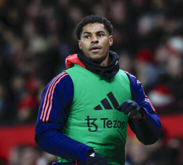 Manchester United, ManU v Newcastle United Premier League 30/12/2024. Marcus Rashford 10 of Manchester United warms up on the sidelines during the Premier League match between Manchester United and Newcastle United at Old Trafford, Manchester, England on 30 December 2024. Manchester Old Trafford Greater Manchester England Editorial use only DataCo restrictions apply See www.football-dataco.com , Copyright: xConorxMolloyx PSI-21159-0048