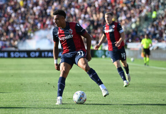CALCIO - Serie A - Bologna FC vs Genoa CFC Dan Ndoye Bologna Fc in action during Bologna FC vs Genoa CFC, Italian soccer Serie A match in Bologna, Italy, May 24 2025 Bologna Italy PUBLICATIONxNOTxINxFRAxUK Copyright: xIPAxSport/ABACAx
