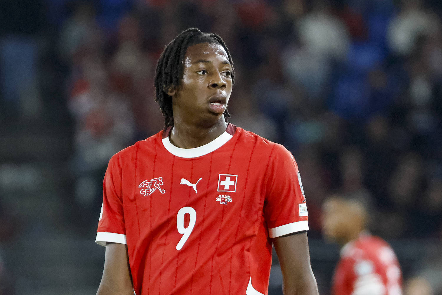 Johan Manzambi Schweiz, 09 , Schweiz, FIFA, WM-Qualifikation Europa, Gruppe B, Schweiz vs. Kosovo, 05.09.2025, Sankt Jakob Park, Basel, Schweiz Basel Sankt Jakob Park Kanton Basel-Stadt Schweiz *** Johan Manzambi Switzerland, 09 , Switzerland, FIFA, World Cup Qualification Europe, Group B , Switzerland vs Kosovo, 05 09 2025, Sankt Jakob Park, Basel, Switzerland Basel Sankt Jakob Park Canton Basel City Switzerland Copyright: xGrantxHubbsx