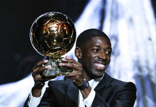 250923 -- PARIS, Sept. 23, 2025 -- Paris Saint-Germain s French player Ousmane Dembele poses with his trophy after winning the men s Ballon d Or awards during the 2025 Ballon d Or France Football award ceremony at the Theatre du Chatelet in Paris, France, on Sept. 22, 2025. SPFRANCE-PARIS-FOOTBALL-BALLON D OR CEREMONY GaoxJing PUBLICATIONxNOTxINxCHN