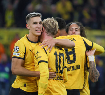 01.10.2025, xfanx, Fussball UEFA Champions League, Borussia Dortmund - Athletic Bilbao v.l. der Zweite Torsch¸tze Julian Brandt BVB macht das Tor zum 4:0 f¸r Borussia Dortmund und jubelt mit Nico Schlotterbeck BVB DFL/DFB REGULATIONS PROHIBIT ANY USE OF PHOTOGRAPHS as IMAGE SEQUENCES and/or QUASI-VIDEO Dortmund *** 01 10 2025, xfanx, Football UEFA Champions League, Borussia Dortmund Athletic Bilbao v l the second scorer Julian Brandt BVB scores the goal to make it 4 0 for Borussia Dortmund and cheers with Nico Schlotterbeck BVB DFL DFB REGULATIONS PROHIBIT ANY USE OF PHOTOGRAPHS as IMAGE SEQUENCES and or QUASI VIDEO Dortmund mfan