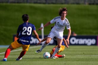 August 8, 2025, Valdebebas, Madrid, Spain: Joan Martinez of Real Madrid in action during a Pre-Season friendly football match played between Real Madrid Castilla and FC Andorra at Alfredo di Stefano stadium on August 8, 2025, in Valdebebas, Madrid, Spain. Valdebebas Spain - ZUMAa181 20250808_zaa_a181_014 Copyright: xDennisxAgyemanx