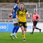 08.11.2025, xydrx, Fuﬂball, Regionalliga West, Borussia Dortmund II - FC Schalke 04 II, Saison 2025 2026, Stadion Rote Erde: Torjubel nach dem Tor zum 1:0 f¸r Borussia Dortmund II durch Torsch¸tze Tony Reitz Borussia Dortmund II 36 Nordrhein-Westfahlen Deutschland *** 08 11 2025, xydrx, Football, Regionalliga West, Borussia Dortmund II FC Schalke 04 II, Season 2025 2026, Stadion Rote Erde Goal celebration after the 1-0 goal for Borussia Dortmund II by scorer Tony Reitz Borussia Dortmund II 36 North Rhine-Westphalia Germany