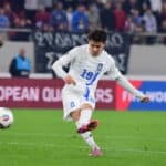 Greece vs Scotland 2026 FIFA World Cup, WM, Weltmeisterschaft, Fussball European Qualifiers - Konstantinos Karetsas of Greece in action while scoring the 2-0 during the 2026 FIFA World Cup Qualifiers Group C Matchday 9 held at Karaiskakis Stadium, Piraeus, Greece, on November 15, 2025. IMAGO/ONE INCH PRODUCTIONS PIRAEUS GREECE Copyright: xOnexInchxProductionsx 6736690