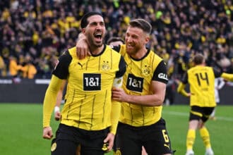30.03.2025, Fussball, Bundesliga, 27. Spieltag Saison 2024/2025, Borussia Dortmund - 1. FSV Mainz 05, Emre Can Borussia Dortmund freut sich ¸ber das Tor zum 2:0, Salih ÷zcan Borussia Dortmund r xRHR-FOTO/TKx *** 30 03 2025, Football, Bundesliga, Matchday 27 Season 2024 2025, Borussia Dortmund 1 FSV Mainz 05, Emre Can Borussia Dortmund celebrates the 2-0 goal, Salih ÷zcan Borussia Dortmund r xRHR PHOTO TKx Copyright: RHR-FOTOx RHR-FOTO/TK