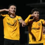 Mittwoch, 10.12.2025 Saison 2025 2026 6. Spieltag UEFA Youth League im BVB Fuﬂballpark Hohenbuschei, Dortmund, Germany. BV Borussia Dortmund U19 - FK Bodo/Glimt U19. Torjubel nach dem 3:0 durch Samuele Inacio BVB. Luca Reggiani BVB *** Wednesday, 10 12 2025 Season 2025 2026 Matchday 6 UEFA Youth League at BVB Fuﬂballpark Hohenbuschei, Dortmund, Germany BV Borussia Dortmund U19 FK Bodo Glimt U19 Goal celebration after the 3 0 by Samuele Inacio BVB Luca Reggiani BVB