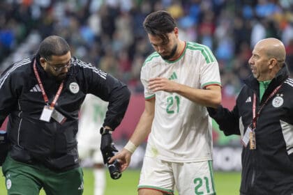 Algeria v Democratic Republic of the Congo - AFCON 2025 RABAT, MOROCCO - JANUARY 6: Rami Bensebaini of Algeria gets injured during the 35th Africa Cup of Nations AFCON 2025 round of 16 match between Algeria and the Democratic Republic of the Congo at the Moulay Hassan Stadium in Rabat, Morocco on January 6, 2026. Abu Adem Muhammed / Anadolu Rabat Morocco. Editorial use only. Please get in touch for any other usage. PUBLICATIONxNOTxINxTURxUSAxCANxUKxJPNxITAxFRAxAUSxESPxBELxKORxRSAxHKGxNZL Copyright: x2026xAnadoluxAbuxAdemxMuhammedx