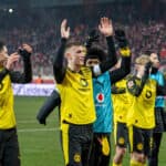 v. l. Jobe Bellingham, Nico Schlotterbeck, Karim Adeyemi, Daniel Svensson, Ramy Bensebaini und Serhou Guirassy