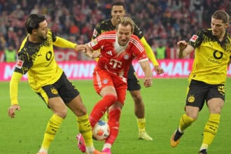 Ramy Bensebaini, Harry Kane, Felix Nmecha und Marcel Sabitzer