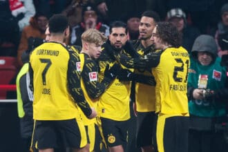 v. l. Daniel Svensson, Emre Can, Felix Nmecha, Fabio Silva bejubeln das Tor zum 0:1, Berlin Stadion An der Alten Försterei Berlin Deutschland