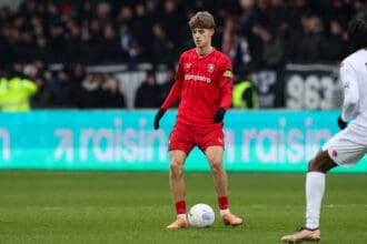2026-02-15 SC Telstar v FC Twente - Dutch Eredivisie VELSEN-ZUID, NETHERLANDS - FEBRUARY 15: Ruud Nijstad of FC Twente in action during the Dutch Eredivisie match between SC Telstar and FC Twente at BUKO Stadion on February 15, 2026 in Velsen-Zuid, Netherlands. Velsen-Zuid BUKO Stadion Netherlands Content not available for redistribution in The Netherlands directly or indirectly through any third parties. Copyright: xHansxvanxderxValkx