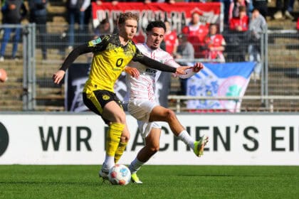 Elias Benkara, Cankoray Mutlu | Borussia Dortmund II - RWO | Ort: Stadion Rote Erde, Dortmund | Datum: 01.03.2025 | Foto: Micha Korb / FUNKE Foto Services