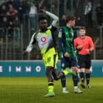 Freitag, 06.03.2026 Saison 2025 2026 25. Spieltag Regionalliga West im Ohlendorf Stadion im Heidewald, G¸tersloh, Germany. FC G¸tersloh - BV Borussia Dortmund U23. Torjubel nach dem 1:1 durch Mampasi-Joseph Boyamba BVB. *** Friday, 06 03 2026 Season 2025 2026 25 Matchday Regionalliga West at Ohlendorf Stadion im Heidewald, G¸tersloh, Germany FC G¸tersloh BV Borussia Dortmund U23 Goal celebration after the 1 1 by Mampasi Joseph Boyamba BVB