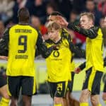 Torjubel nach dem Tor zum 2:0 durch Torschütze Maximilian Beier, zusammen mit Julian Brandt, Julian Ryerson und Serhou Guirassy