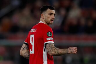 Troy Parrott of AZ Alkmaar looks on AZ Alkmaar v AC Sparta Praha, UEFA Conference League 2025/26 Round of 16 First Leg, AZ Alkmaar v AC Sparta Praha, AZ Stadion, March 12, 2026, Alkmaar, Netherlands.