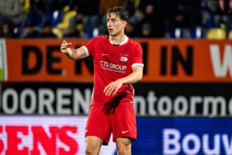 2026-03-13 RKC Waalwijk v Jong AZ - Dutch Keuken Kampioen Divisie WAALWIJK, NETHERLANDS - MARCH 13: Bendeguz Kovacs of Jong AZ looks on during the Dutch Keuken Kampioen Divisie match between RKC Waalwijk and Jong AZ at Mandemakers Stadion on March 13, 2026 in Waalwijk, Netherlands. Waalwijk Mandemakers Stadion Netherlands Content not available for redistribution in The Netherlands directly or indirectly through any third parties. Copyright: xGabrielxCalvinoxAlonsox