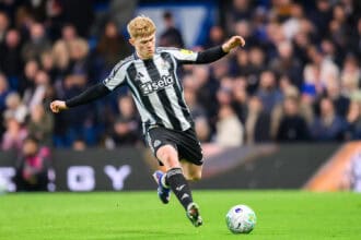 Chelsea v Newcastle United Premier League Lewis Hall of Newcastle United during the Premier League match at Stamford Bridge, London 14/03/2026 UK Newspapers OUT Copyright: xGraemexWilcocksonx FIL-23131-0122