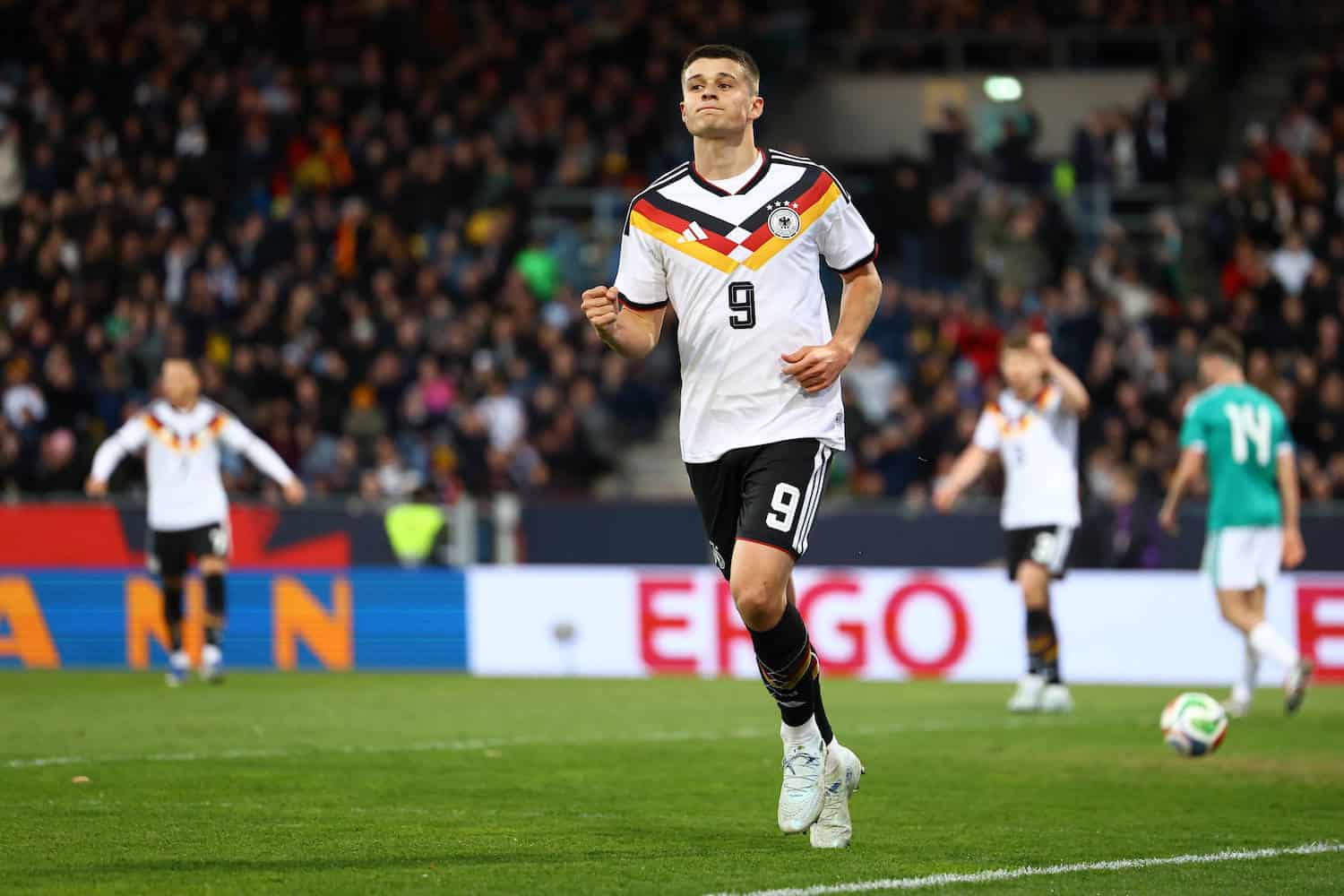 9 Nicolo Tresoldi Deutschland U21, U 21 bejubelt seinen Treffer zum 2:0. Fuﬂball I Junioren I U21-EM-Qualifikation I Saison 2025-2026 I 8. Spieltag I Deutschland U21 - Nordirland U21 I 27.03.2026 I Eintracht-Stadion *** 9 Nicolo Tresoldi Germany U21 celebrates his goal to make it 2 0 Football I Juniors I U21 European Championship Qualification I Season 2025 2026 I Matchday 8 I Germany U21 Northern Ireland U21 I 27 03 2026 I Eintracht Stadium