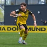 Sonntag, 19.04.2026 Saison 2025 2026 9. Spieltag U19 DFB-Nachwuchsliga Hauptrunde Liga A Gruppe B im BVB Fuﬂballpark Hohenbuschei, Dortmund, Germany. BV Borussia Dortmund U19 - FC Schalke 04 U19. Torjubel nach dem 3:2 durch Taycan Macid Etcibasi BVB. *** Sunday, 19 04 2026 Season 2025 2026 9 Matchday U19 DFB Youth League Main Round League A Group B at BVB Fuﬂballpark Hohenbuschei, Dortmund, Germany BV Borussia Dortmund U19 FC Schalke 04 U19 Goal celebration after the 3 2 by Taycan Macid Etcibasi BVB