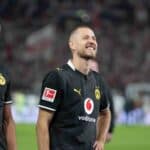 19.09.2026: Fuﬂball: VfB Stuttgart - Borussia Dortmund, 4. Spieltag der 1. Bundesliga in der MHP Arena Felix Nmecha Borussia Dortmund, 8 und Waldemar Anton Borussia Dortmund, 3 beim Feiern nach Abpfiff vor der Dortmund Kurve WICHTIGER HINWEIS: Gem‰ﬂ den Vorgaben der DFL und des DFB ist es untersagt, in dem Stadion und/oder vom Spiel angefertigte Fotoaufnahmen in Form von Sequenzbildern und/oder video‰hnlichen Fotostrecken zu verwerten bzw. verwerten zu lassen. *** September 19, 2026: SoccerVfB Stuttgart vs. Borussia Dortmund, Matchday 4 of the Bundesliga at the MHP Arena: Felix Nmecha Borussia Dortmund, 8 and Waldemar Anton Borussia Dortmund, 3 celebrating after the final whistle in front of the Dortmund stands. IMPORTANT NOTICE: In accordance with DFL and DFB regulations, it is prohibited to use or allow the use of photographs taken in the stadium and/or during the game in the form of sequential images and/or video-like photo sequences Copyright: xJamesxZabelx