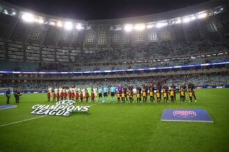 Sabah FK v Slavia Prague - UEFA Champions League BAKU, AZERBAIJAN - OCTOBER 13 : Players take the pitch prior to the UEFA Champions League match day two between Sabah FK and Slavia Prague at Olympic Stadium in Baku, Azerbaijan on October 13, 2026. Resul Rehimov / Anadolu Baku Azerbaijan. Editorial use only. Please get in touch for any other usage. PUBLICATIONxNOTxINxTURxUSAxCANxUKxJPNxITAxFRAxAUSxESPxBELxKORxRSAxHKGxNZL Copyright: x2026xAnadoluxResulxRehimovx